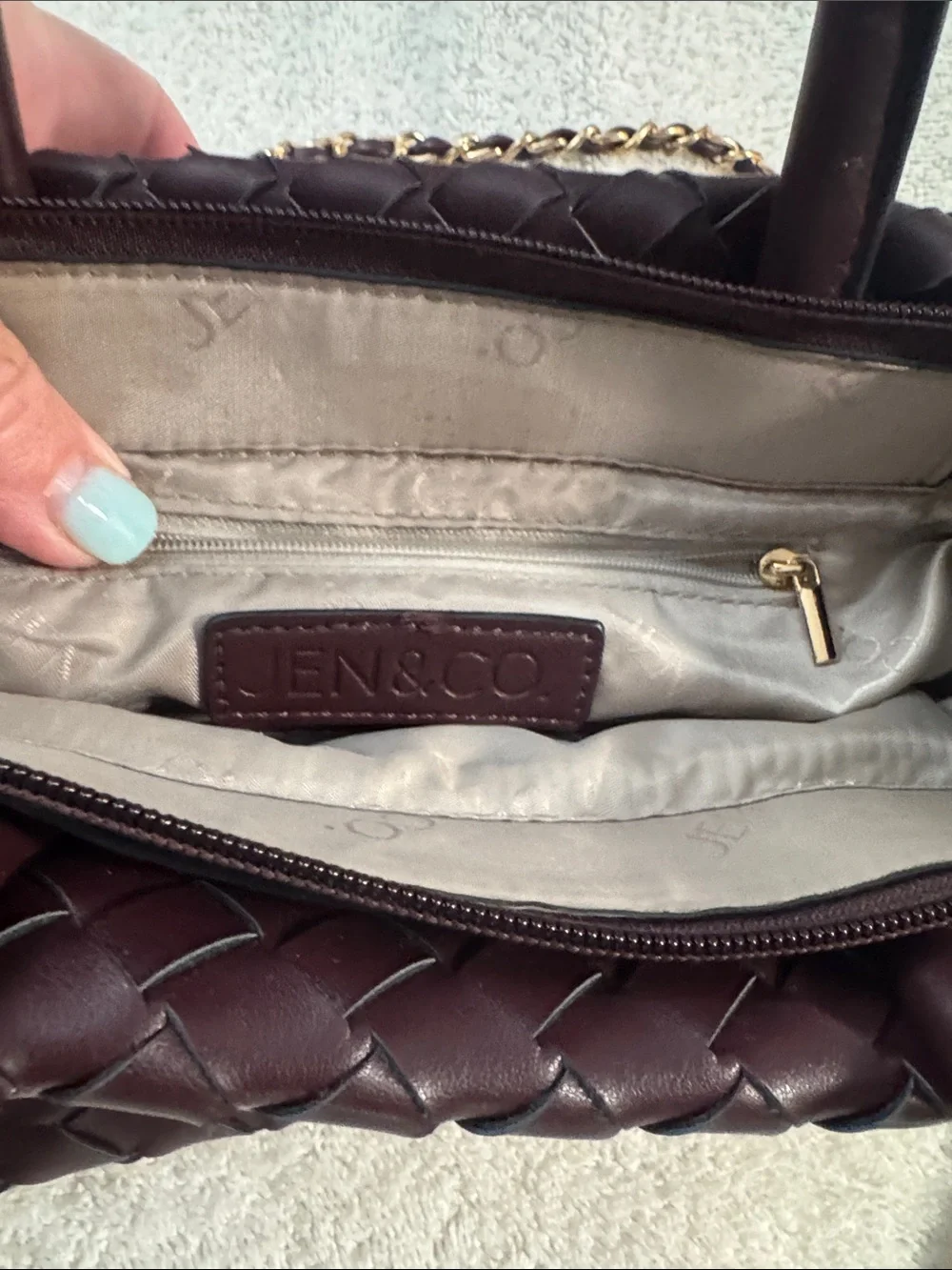 Woven Vegan Burgundy Top-Handle Bag